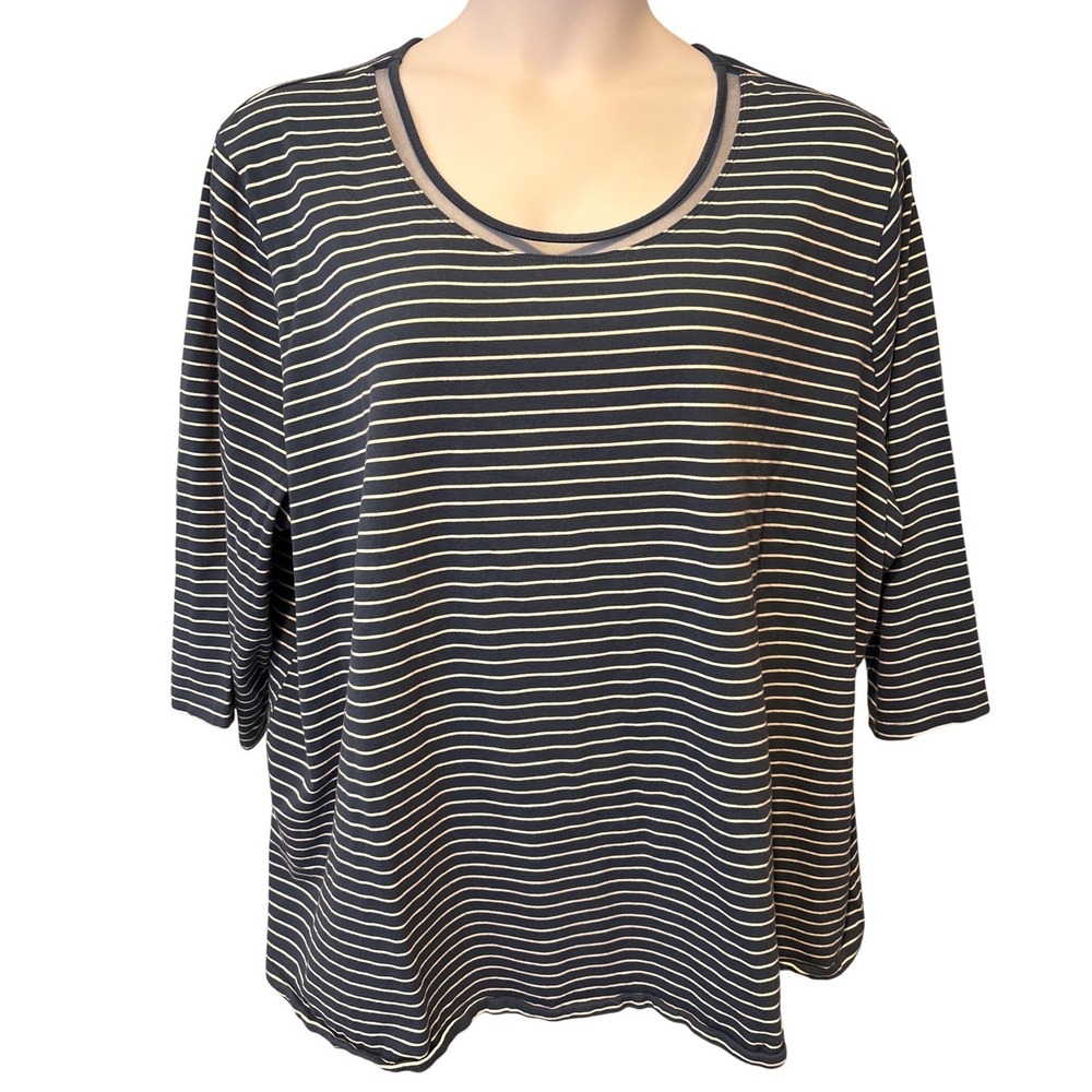 Catherines Womens Navy Blue White Striped Top Sz 4X‎ Nautical Preppy Casual